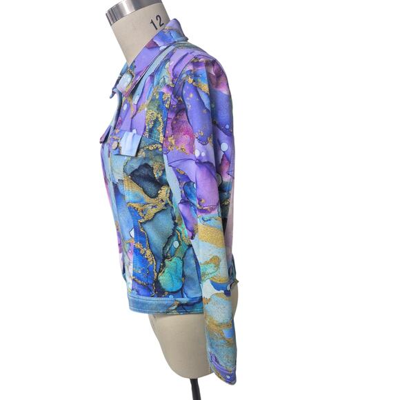Simply Art by Dolcezza Watercolor Jacket 100% Cotton Gold Accents Sz L - Picture 5 of 6